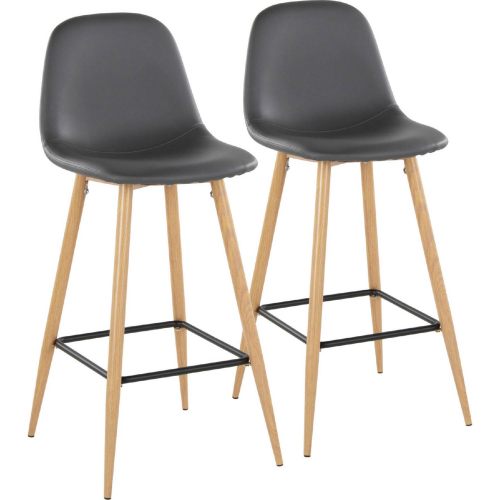 Pebble 30" Bar Stool in Natural Metal & Grey Leatherette w/ Black Footrest (Set of 2)